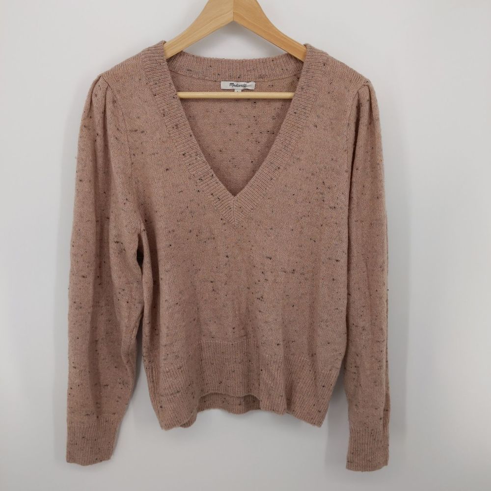 V-Neck Speckled Knit Sweater - Blush Pink